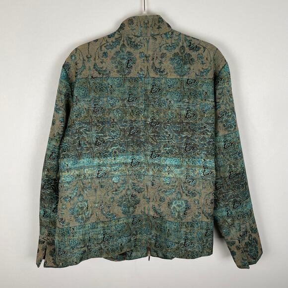 VTG Coldwater Creek Tapestry Jacket LP Green Floral Shimmery Boho Fairy Grunge - Picture 4 of 16